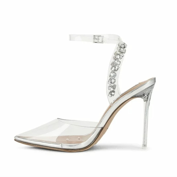 Steve Madden Clear Heels with Silver Accents - Picture 2 of 7
